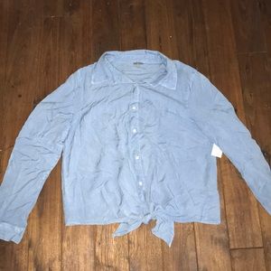 Light blue cropped button down.